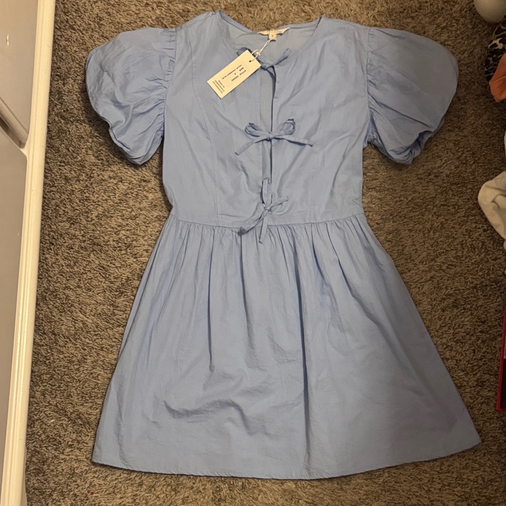 REVOLVE Powder Blue Puff-Sleeve Tie-Front Dress